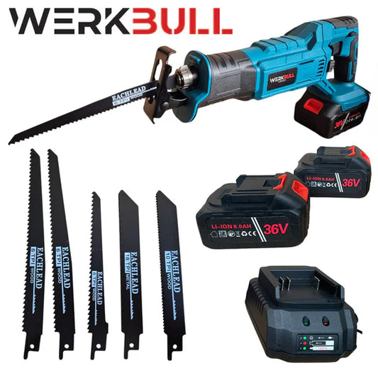 Немски Безчетков Акумулаторен 36V Саблен трион + 2бр батерии 8Ah и 5 ножа