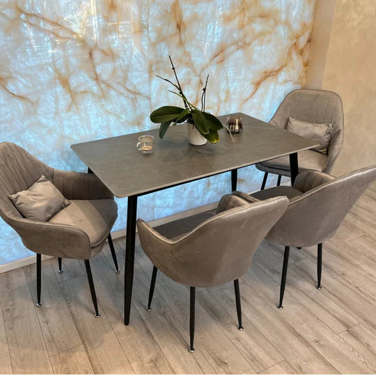 4бр. Стилен Трапезен стол Ивон + подарък възгалвничка - сив