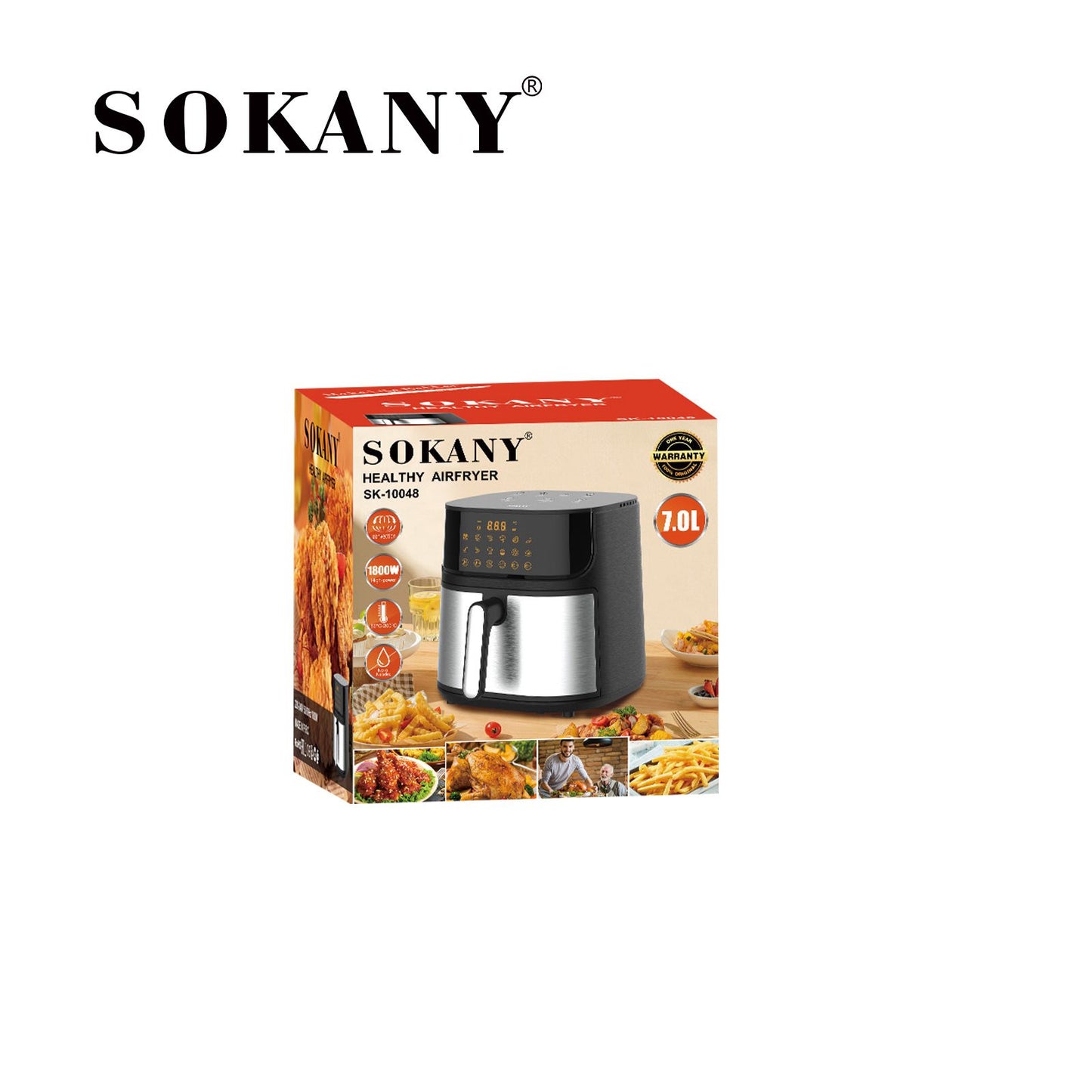 Air Fryer Еърфрайър SOKANY 7L 1800W Дигитален дисплей