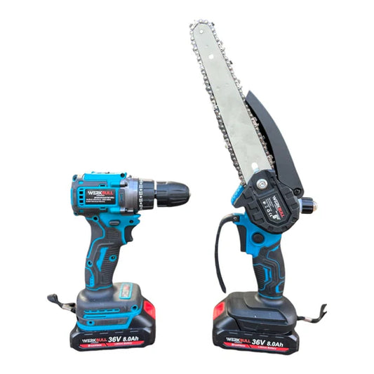 2в1 Комплект Ударен Винтоверт и Резачка с автоматично омасляване 22см шина + две батерии 36v 8ah